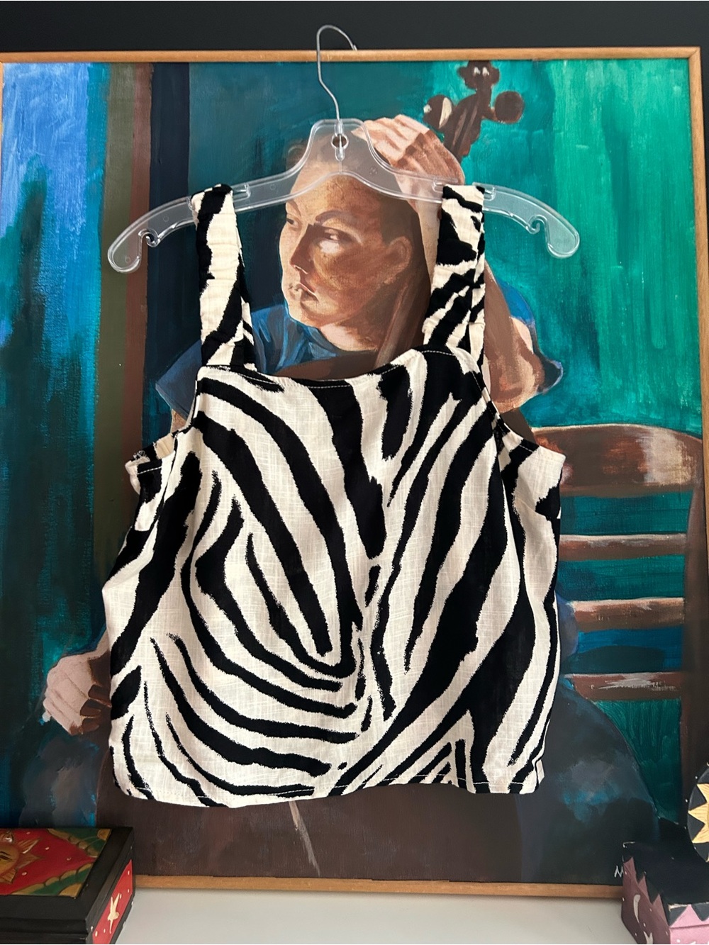 Ricki’s Linen Blend Zebra Print Sleeveless Top Women’s M Black Cream